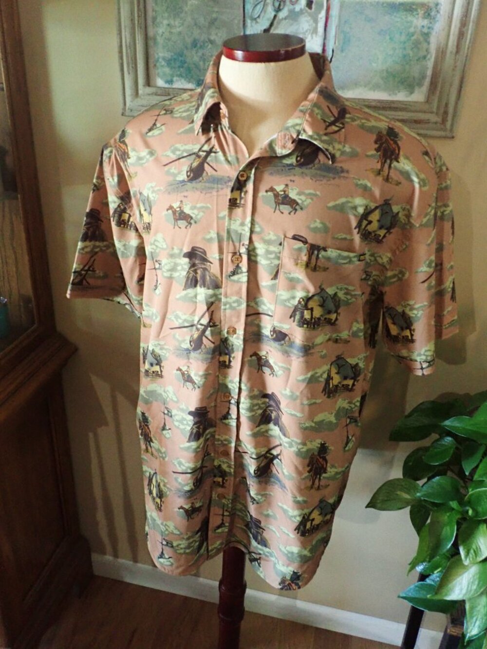 RSVLTS Yellowstone Kunuflex Stretch Button Shirt Men's 2XL Western Cowboy AOP